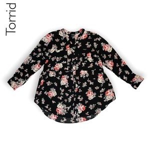 Torrid Emma Tunic Black Floral Challis Babydoll Size 2XL (Torrid Size 2)